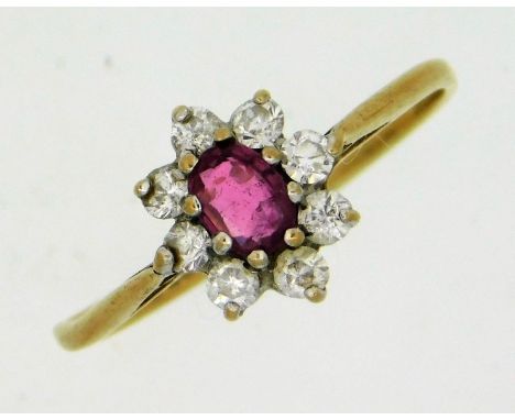 A 9ct gold ring set with ruby &amp; paste stones, 1g, size I/J