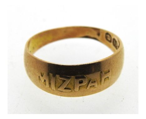 A 19thC. 18ct gold Mizpah ring, 3.2g, size M