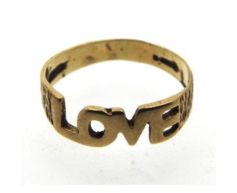 A 9ct gold 'Love' ring, 1.4g, size J