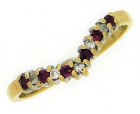 A 9ct gold wishbone ring set with ruby & diamond, 1.3g, size M/N