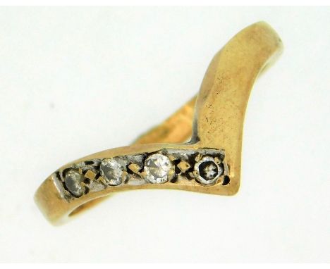 A 9ct gold wishbone ring set with 0.12ct of diamond, 2.1g, size M