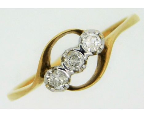 A 9ct gold trilogy ring set with three diamonds of 0.23ct, 1.9g, size Q