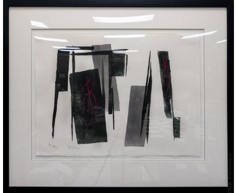 Toko Shinoda limited edition lithograph, signed in pencil, titled "Improvise", #4/30, dated 2001. Printed by A. Kimura. Frame