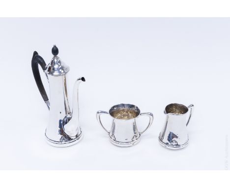 R. Wallace & Sons Sterling silver 3-pc tea set; Teapot with wood handle and finial (1 pint, #1836), Sugar bowl and a 2-handle