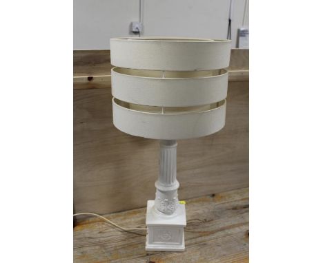 A LARGE CERAMIC LAMP WITH RETRO SHADE