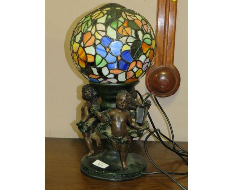 A TIFFANY STYLE TABLE LAMP WITH FIGURATIVE DETAIL H 44 CM