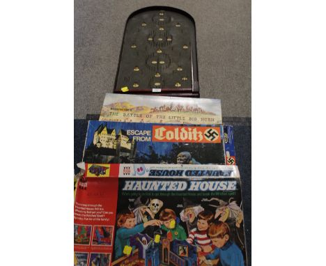 A VINTAGE BAGATELLE GAME TOGETHER WITH BOARD GAME ETC