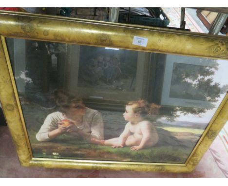 A FRAMED AND GLAZED PRINT OF A MOTHER AND CHILD