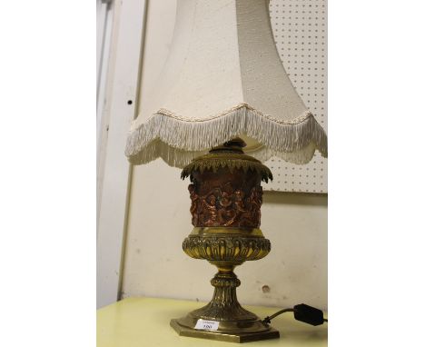 A NEO-CLASSICAL DESIGN BRASS AND COPPER LAMP