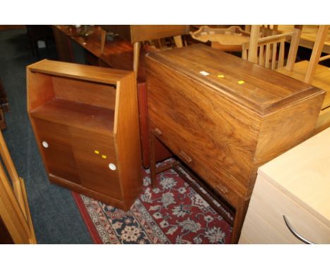 A VINTAGE HARDWOOD CABINET ON STAND W 76 CM TOGETHER WITH A SMALL BOOKCASE  (2)