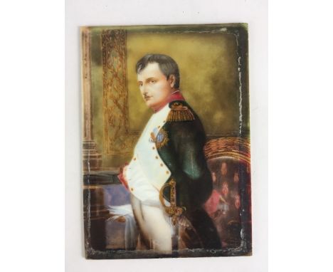 After Paul Delaroche (French, 1797-1856), a miniature portrait of Napoleon standing, on porcelain, 16.5cm by 11.5cm