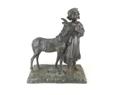 After Giovanni de Martino (Italian 1870-1935), a bronze sculpture of a figure beside a donkey, signed G. De Martino, 28.5cm h