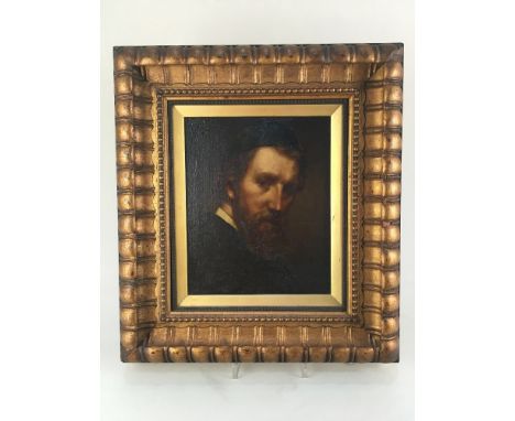 Follower of George Frederic Watts OM, RA (1817 - 1904) , portrait of a man wearing a black cap, later paper label verso inscr