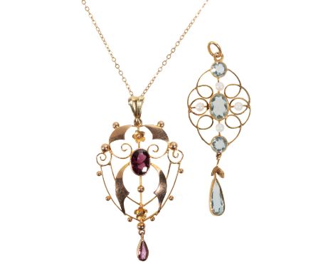 AN EDWARDIAN LAVALIER PENDANT NECKLACE the reverse of the pendant stamped "9ct", attached to an unmarked yellow metal chain, 
