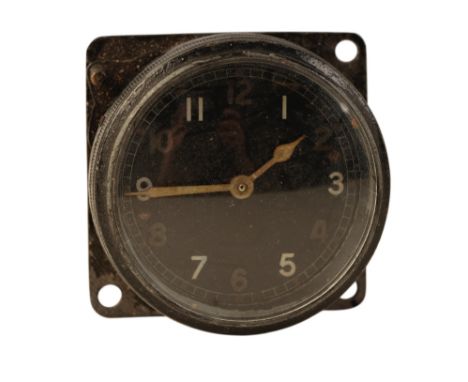 A SECOND WORLD WAR COCKPIT CLOCK with keyless wind movement, the black dial with luminous Arabic numerals and gilt hands, sta