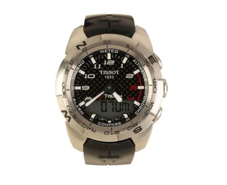 TISSOT TOUCH: A GENTLEMAN'S STAINLESS STEEL WRISTWATCH the black chequered dial with white Arabic and baton numerals and whit