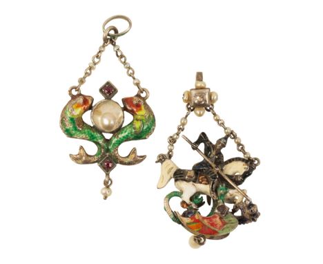 A VICTORIAN AUSTRO-HUNGARIAN "ST GEORGE AND THE DRAGON" ENAMEL PENDANT the enamelled pendant depicting St. George on his hors