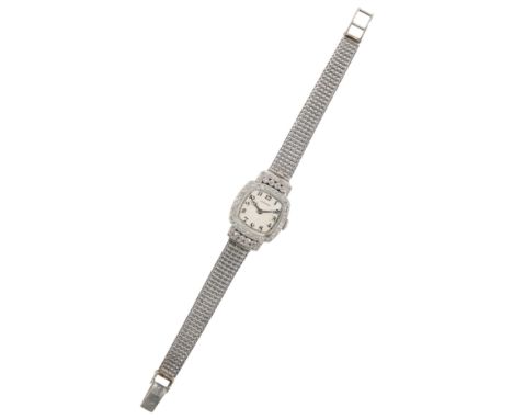 LONGINES: A LADY'S  9CT GOLD &amp; DIAMOND COCKTAIL WATCH with manual wind movement, the silver dial with black Arabic numera