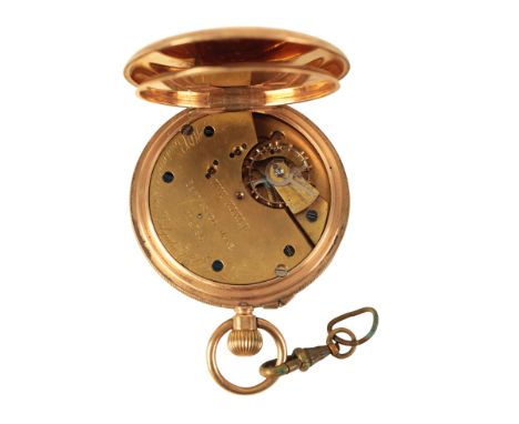 JW BENSON OF LONDON: A GENTLEMAN'S 9CT GOLD OPEN FACE POCKET WATCH with keyless wind movement, the white enamel dial with sub