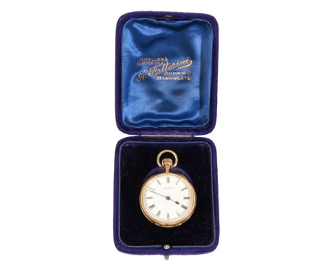 FATTORINI &amp; SONS LTD, HARROGATE: A GENTLEMAN'S18CT GOLD POCKET WATCH with keyless wind movement, the white enamel dial wi