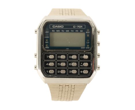 CASIO C-7101: A  STAINLESS STEEL CALCULATOR WATCH circa 1970's, no. 609590Provenance: From a private  watch collection, Wilts