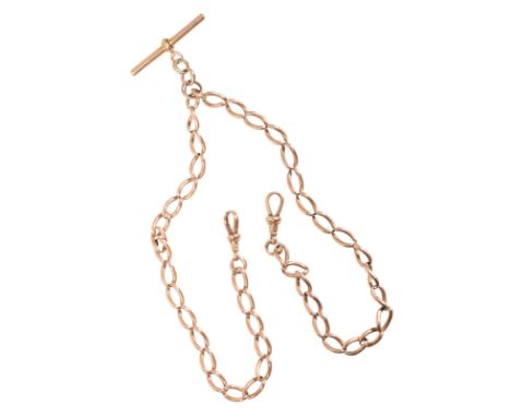 A 9CT ROSE GOLD FOB CHAIN with attached T-bar, 47cm long, (c.41.1grams)