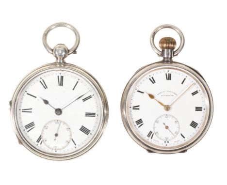 SAMUEL EDGCUMBE OF PLYMOUTH: A SILVER OPEN FACE GENTLEMAN'S POCKET WATCH with keyless wind movement, the white enamel dial wi