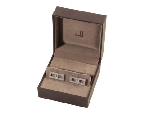 DUNHILL: A PAIR OF GENTLEMAN'S SILVER CUFFLINKS in the form of double 8s with clear paste decoration, in a fitted presentatio