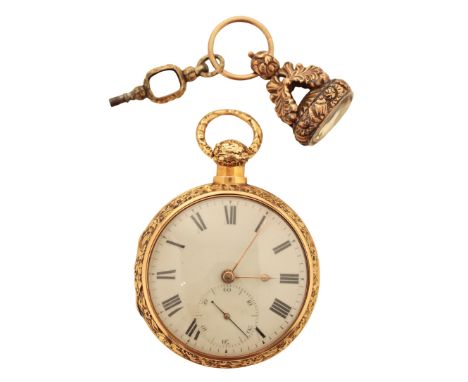 JOHN PIERREPONT OF LIVERPOOL: A GENTLEMAN'S18CT GOLD PEAR CASED POCKET WATCH with key wound movement, the white enamel dial w