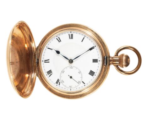 ROLEX:  A GENTLEMAN'S GOLD-PLATED POCKET WATCH with keyless wind movement, the white enamel dial with subsidiary seconds dial