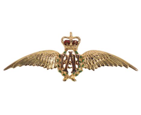 A WW2 RAF SWEETHEART BROOCH in 9ct gold with coloured enamel details