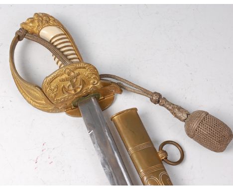A German Third Reich Kriegsmarine officer's sword, circa 1938-45, the 75cm pipe backed blade stamped to the forte Carl Eichor