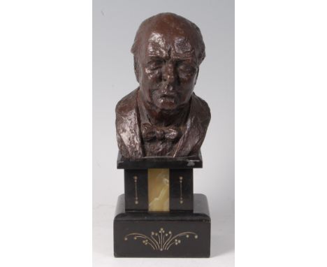 Franta Belsky, (1921-2000), A bronzed resin portrait bust of Sir Winston Churchill, incised signature verso and numbered 157,