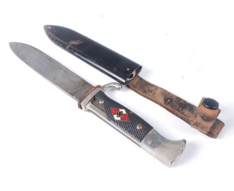 A German Third Reich Hitlerjugend, the 14cm single edged blade stamped to the ricasso RZM M7/36, having a nickel plated cross