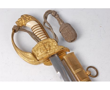 A German Third Reich Kriegsmarine officer's sword, circa 1938-45, the 75cm pipe backed blade stamped to the forte Original Ei