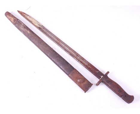 A British 1907 pattern bayonet, the 43cm single edged fullered blade stamped to the forte with a crowned cypher, 1907, Wilkin