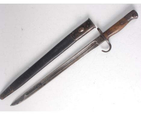 A 1907 pattern bayonet, the 43cm single edged fullered blade stamped to the ricasso 1907 Sanderson and further numbered 12 '0