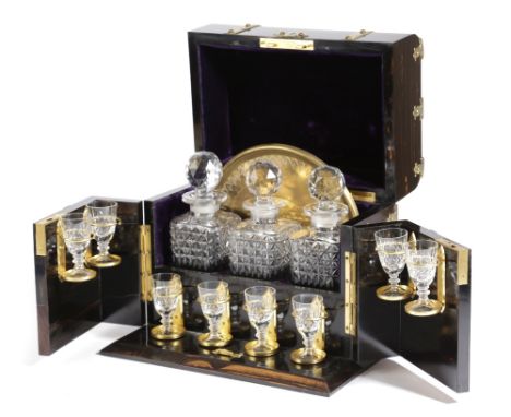 A VICTORIAN COROMANDEL DECANTER CASE ATTRIBUTED TO GEORGE BETJEMANN &amp; SONS, C.1860-70 with engraved gilt brass strapwork 