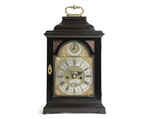 AN 18TH CENTURY EBONY BRACKET CLOCK BY CHRISTOPHER PINCHBECK LONDON the brass eight day movement with a verge escapement and 