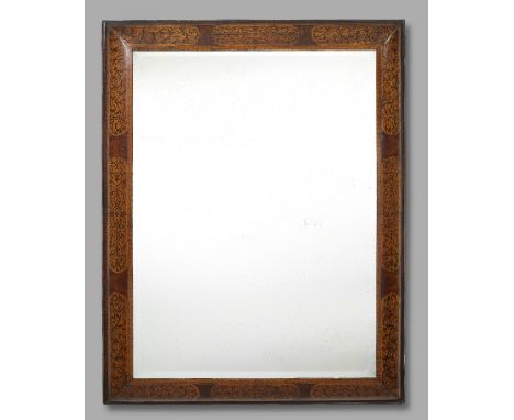 A WILLIAM AND MARY KINGWOOD AND SEAWEED MARQUETRY CUSHION FRAMED WALL MIRROR IN THE MANNER OF GERRIT JENSEN, LATE 17TH / EARL