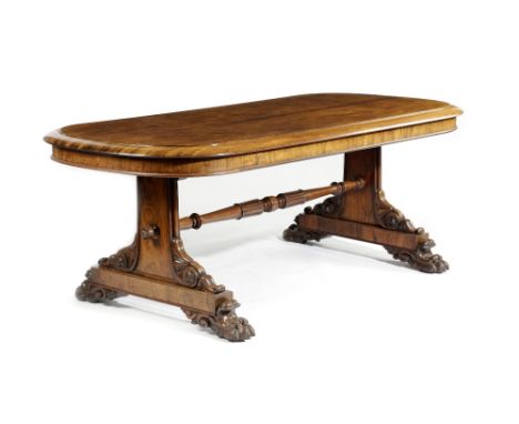λ A LARGE EARLY VICTORIAN ROSEWOOD LIBRARY TABLE IN THE MANNER OF GILLOWS, C.1840 the oblong top with a moulded edge, above p
