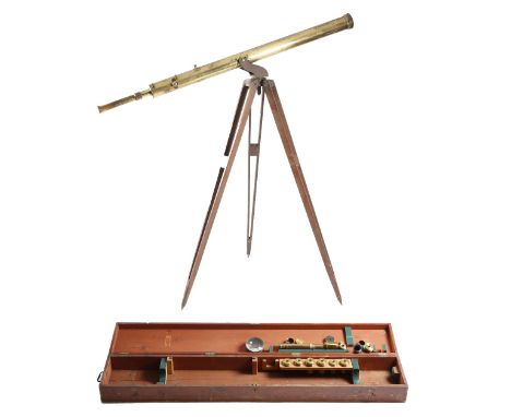 A 19TH CENTURY BRASS REFRACTING TELESCOPE BY DOLLOND OF LONDON the tube inscribed 'Dollond London', on a folding tripod stand