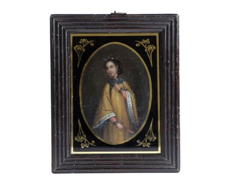 CHINESE SCHOOL. A MINIATURE PORTRAIT PAINTING OF A YOUNG LADY LATE 18TH / EARLY 19TH CENTURY in a verre eglomise mount and a 