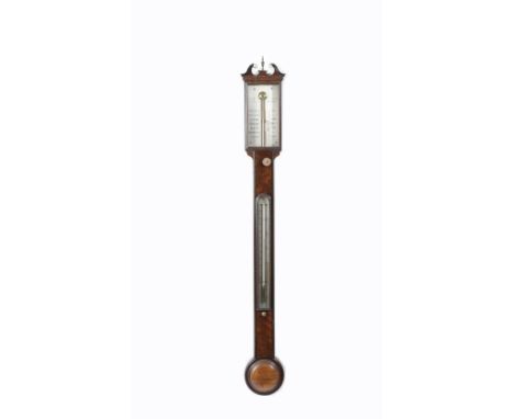 A GEORGE III MAHOGANY STICK BAROMETER BY G. &amp; C. DIXEY LONDON, C.1800 the silvered dial with an adjustable vernier scale,