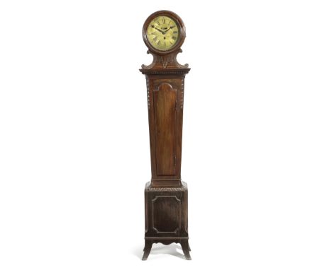 A MAHOGANY GRANDMOTHER CLOCK BY JOHN HICCOX LONDON the brass eight day movement with four turned pillars and tapering plates,