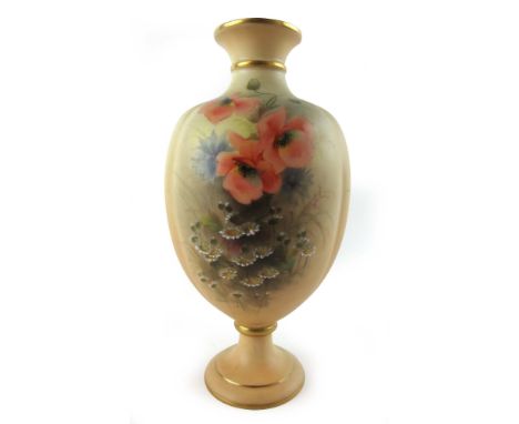 A Royal China Works Worcester vase, with hand painted floral design on a ivory ground, unsigned marked to bottom 788/G6020 h.