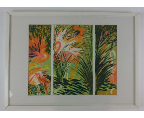 D.J. Murfobz,'Flamingoes',6/14 limited edition silkscreen,38 x 48 cm,together with a 1970's lithographic print