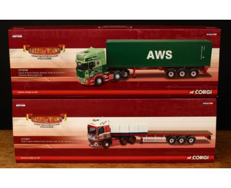 Corgi 1:50 scale Hauliers of Renown models, comprising CC13718 Scania R Series Topline skeletal trailer and container - Johns