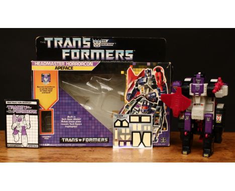 Hasbro/Takara Co G1 Transformers, Evil Decepticon 6876/5802 ASST. Headmaster Horrorcon Apeface, comprising Apeface jet, Spasm