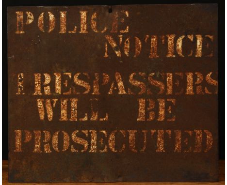 Crime and Punishment, Industrial Salvage Interest - a rectangular shaped enamel sign, applied with stencilled type lettering 